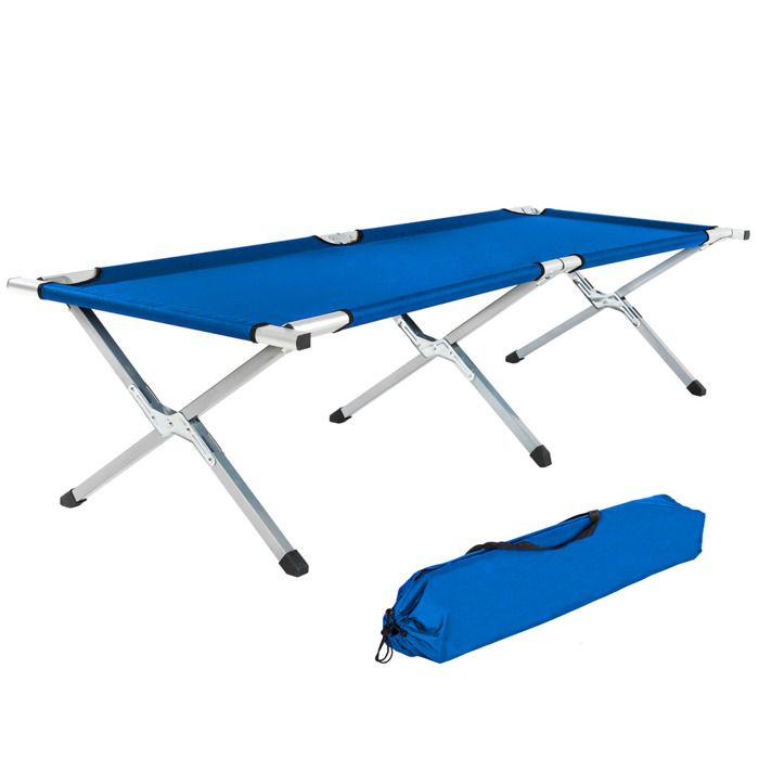 TECTAKE Lit de camp 190 cm x 70 cm avec Housse de transport Bleu