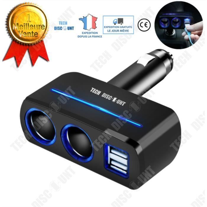 TD® chargeur voiture allume cigare usb rapide quick charge samsung iphone intelligent téléphone portable 2 ports de sockets double U