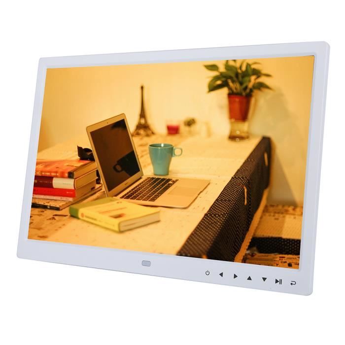 Cadre photo numérique 15 -écran tactile bouton HD réveil lecteur mp3 - 4 de film (blanc)-DIN