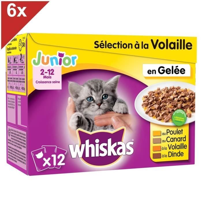 WHISKAS Junior 72 Sachets fraîcheur gelée sélection volaille chaton 100g (6x12)