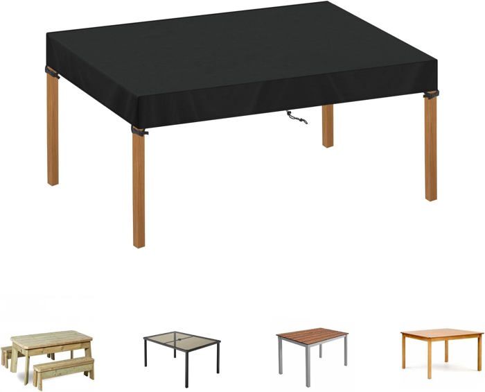 AJALGZ Bâche De Protection 200x140cm Housse Table De Jardin Tissu Oxford 420d,Anti-UV Résistant Au Froid Coupe-Vent Housse De Salon De Jardin Exterieur Imperméable, Noir - 200x140x70cm/LxlxH