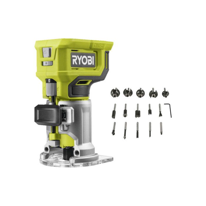 Pack RYOBI Affleureuse à bois RTR18 0 18V One+ Sans batterie ni chargeur Coffret 15 fraises panachées RAKRBS15 queue de d