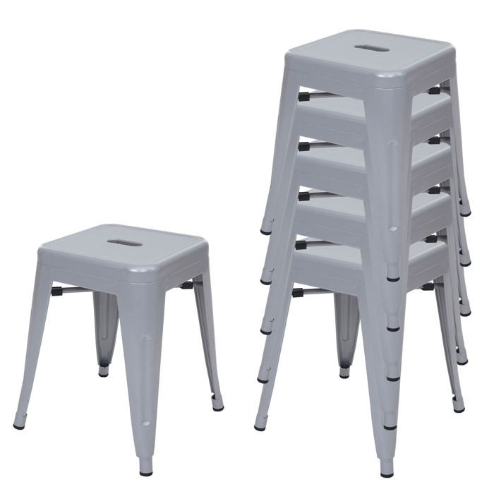 Lot de 6 tabourets bas en metal gris design industriel empilable 04_0007803