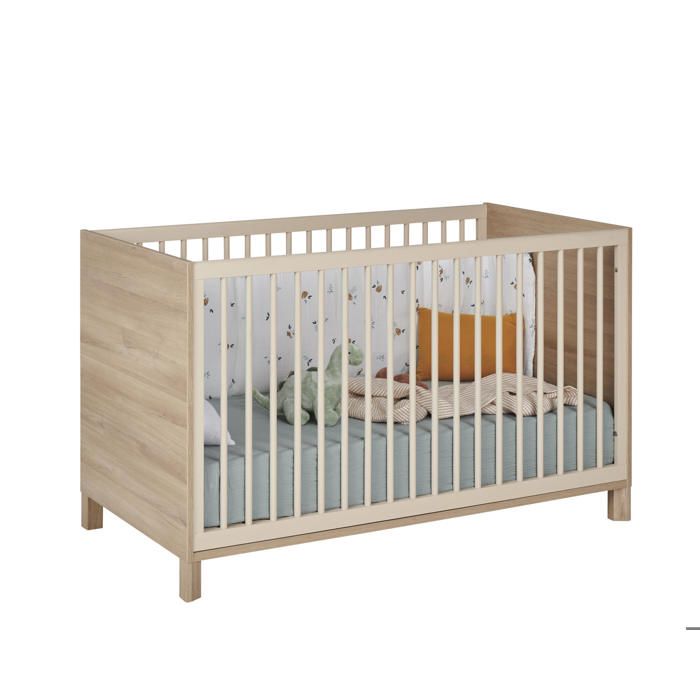Lit bébé évolutif 70cm x 140cm finition biscuit effet bois chêne