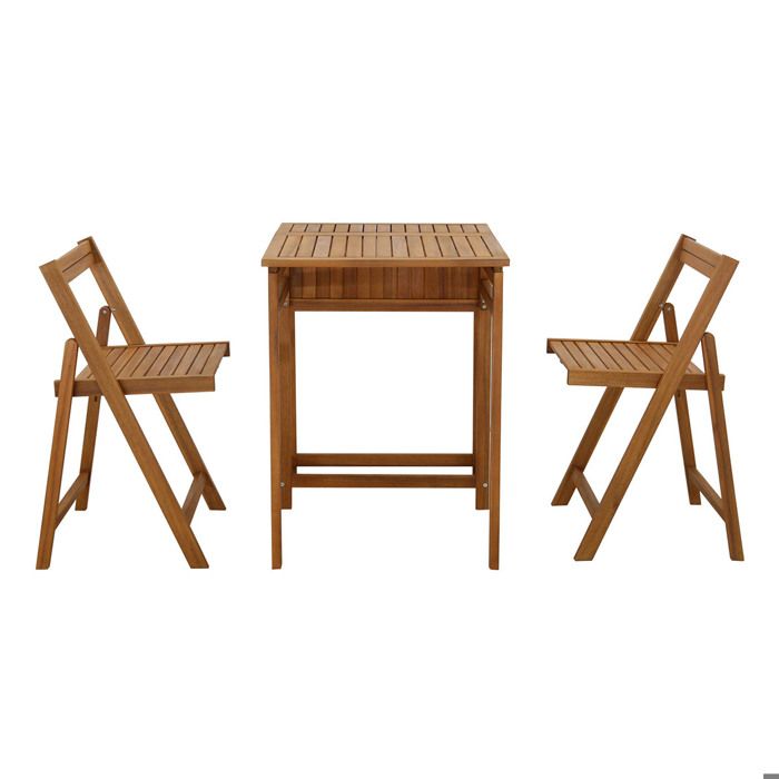 Miliboo - Set de 2 chaises pliantes et 1 table de balcon rabattable avec rangement en bois massif PRADO