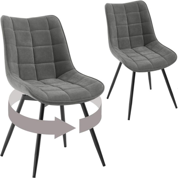 Lot de 2 Chaises Pivotantes Salle à Manger WOLTU Chaises de Cuisine en Velours Pieds en Métal Gris Foncé W0ATT1016-2