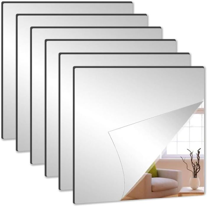 4 Miroirs Muraux Acrylique 15x15 Cm - Autocollants, Sans Cadre, Pour Salle De Bain, Chambre, Salon - 8
