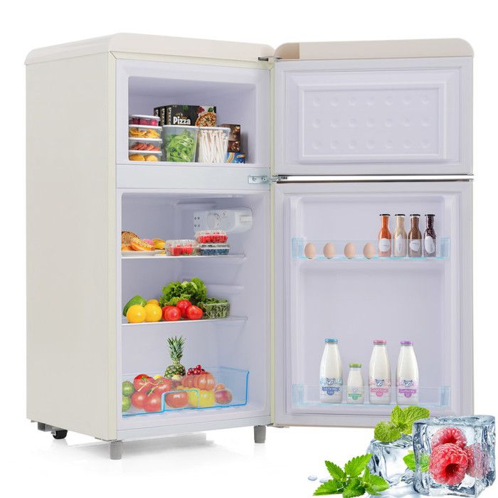 Réfrigérateur Congelateur 72 Litres 51L+21L Réfrigérateur a 2 Porte 【Vérifiez les Dimensions】 Frigo avce Éclairage LED Blanc