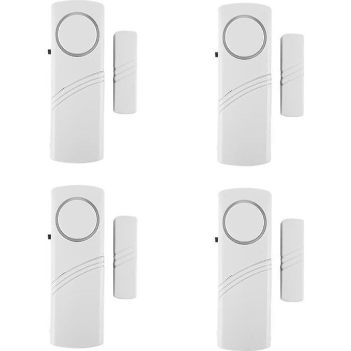 Alarme pour porte et fenêtre Sécurité Lot de 4 Sans fil 95 dB Installation facile