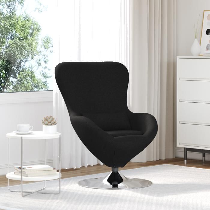 Fauteuil - Chaise Œuf Tissu Noir - Ergonomique - Pivotant - Design Contemporain