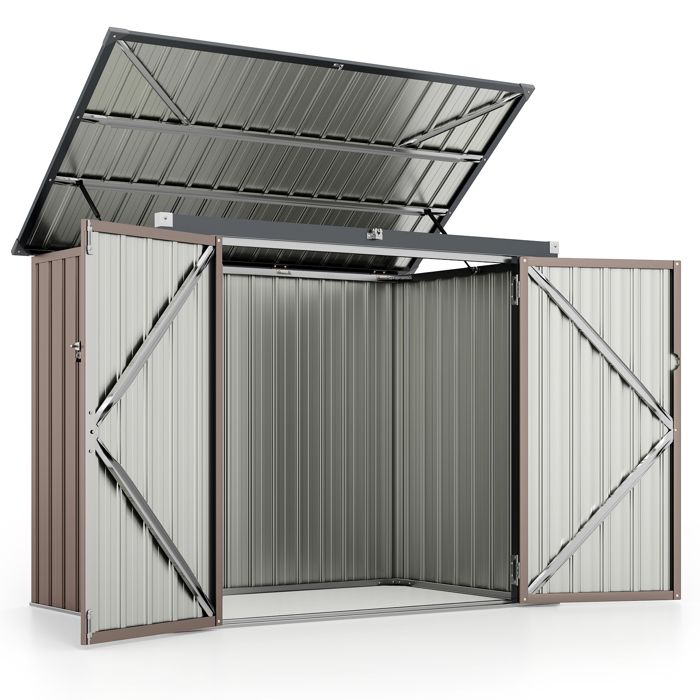 Abri De Jardin En Acier Galvanisé 1,9 M³ – Double Porte à Serrure, Toit Ouvrant, Rangement Outils/vélos (193x86x127 Cm)