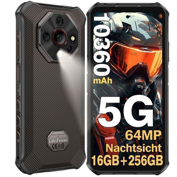 Smartphone Robuste 5G Ulefone Armor X16 Pro 16Go+256Go 6.56 Smartphone Incassable 10360mAh 64MP Vision Nocturne Dural SIM/NFC Noir