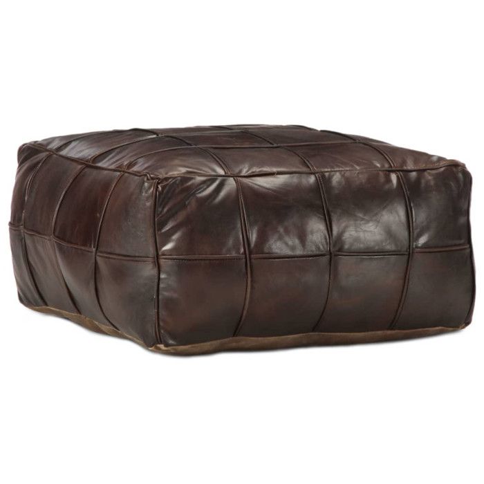 Pouf 60 x 60 x 30 cm Marron foncé Cuir véritable de chèvre