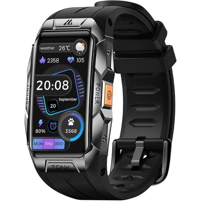 Montre Connectée Homme Militaire Bracelet Connecté 3D Écran Toujours Activé 50 Jours dAutonomie 100m Couleur:Arge MONTRE BLUETOOTH