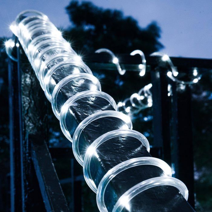 12M Solaire Ruban Lumineux 100 LED Guirlande lumineuse de Corde Imperméable Extérieur Tube Rope Guirlande Lumineuse (blanc)