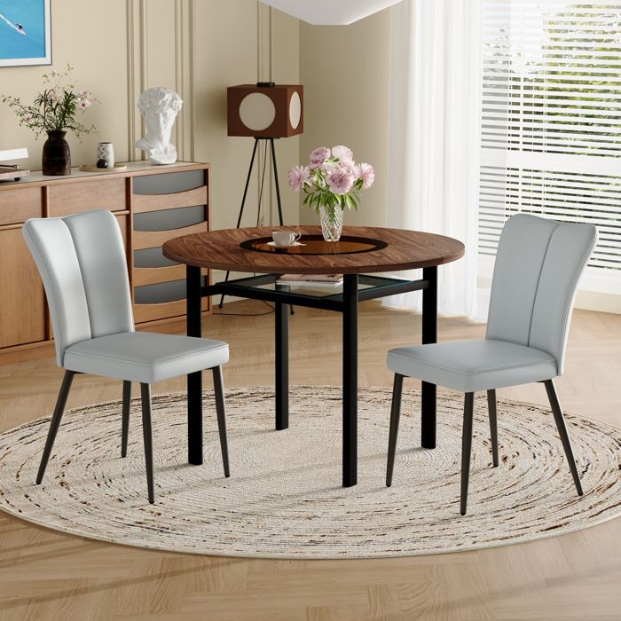 Ensemble de table à manger - Ronde 100 cm - Verre trempé brun - Étagère en verre - 2 à 4 personnes