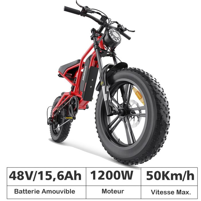 Vélo assistance électrique - HIDOES - HD-B6 - 20 - Batterie 48V 182Ah amovible - Autonomie 70 km