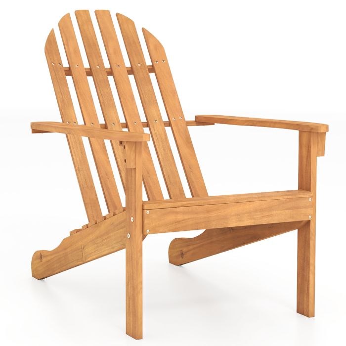 Chaise Adirondack de Jardin COSTWAY en Bois d’Acacia Dossier Incliné Fauteuil Extérieur pour Patio Balcon Charge 180 kg Naturel