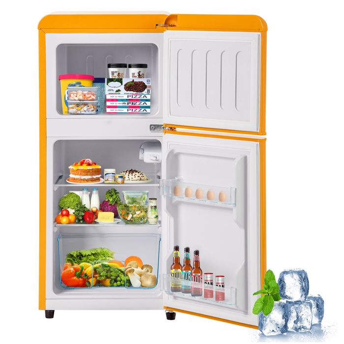 Réfrigérateur combiné - 60L - LED - classe E - tapis antidérapants - réfrigérant R600A pour protéger lozonosphère - jaune