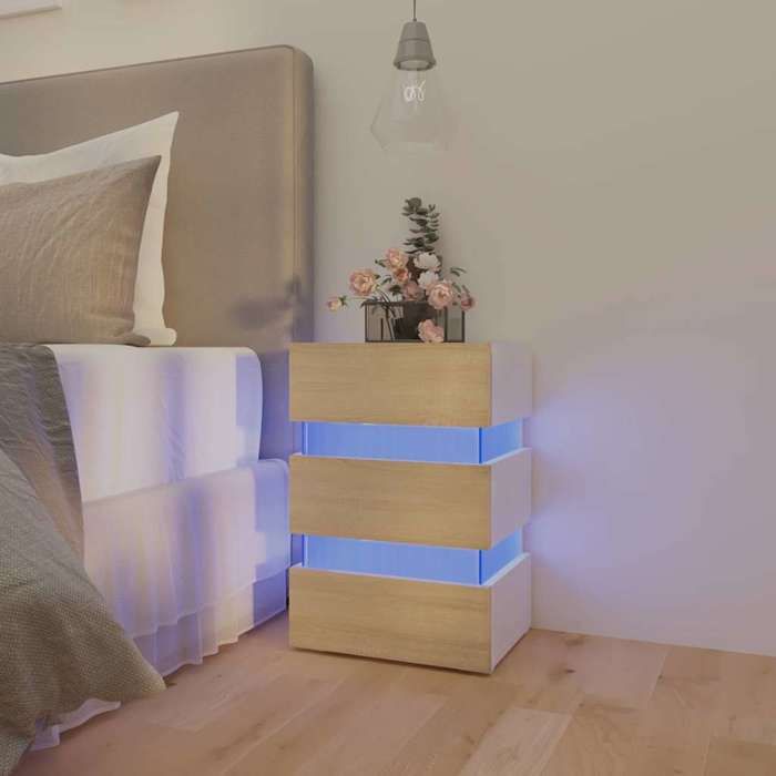 1pc Beige Armoire de chevet - Magnifique Table de chevet - montage facile - à LED Blanc et chêne sonoma 45x35x67cm CL8594098