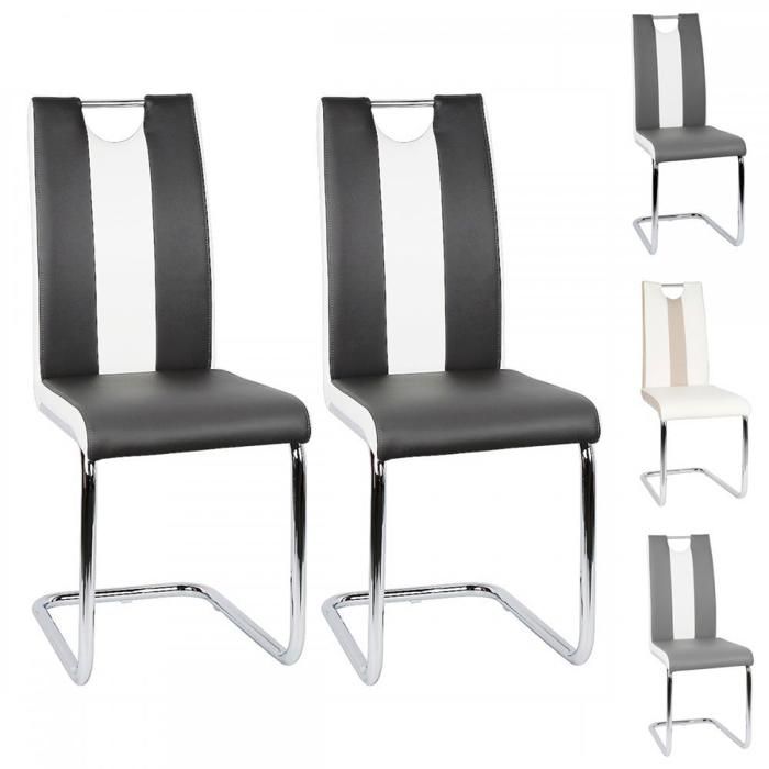 SUPFINE Lot de 2 Chaises de Salle à Manger Assise en Similicuir Rembourrée épais Cadre en Métal Chaises de Cuisine Noir et Blanc