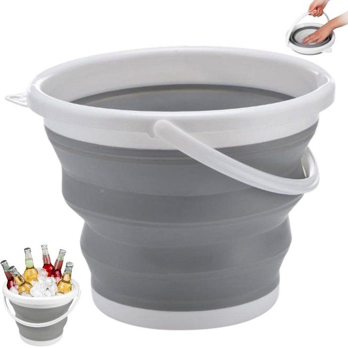 Seau Pliable 3 L Avec Poignée Seau De Nettoyage Compact Pour Camping Pêche Plage Jardin Lavage Auto Gris