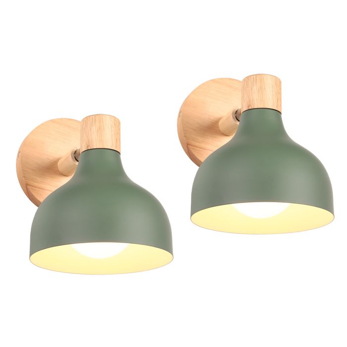 iDEGU 2x Lampe Murale Intérieur Moderne15cm Applique Murale Réglable Vintage en Bois Métal E27 Luminaire Murale Retro Spot LED Vert