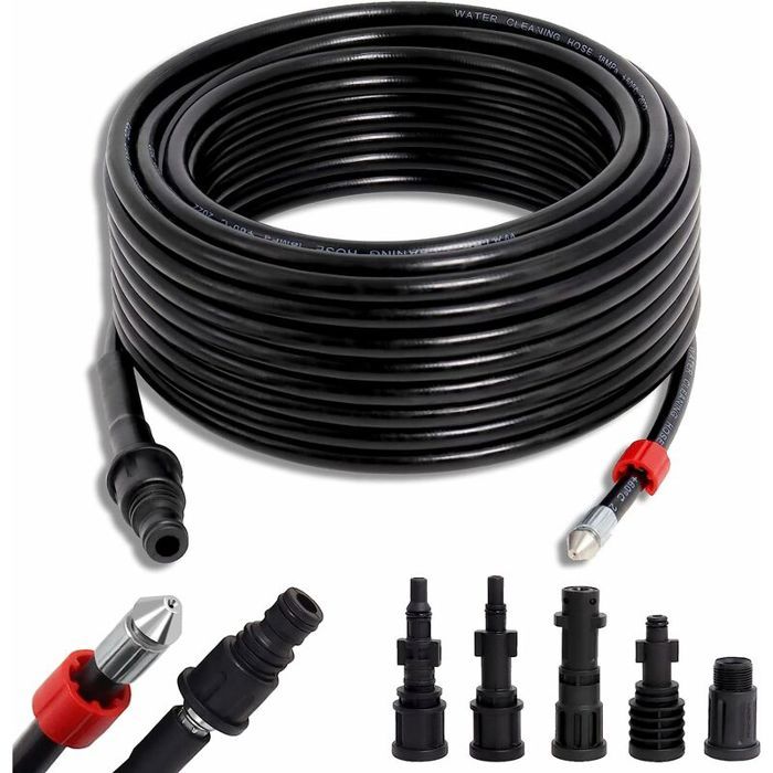 PZCC – Tuyau déboucheur de canalisation 20m – Pression 180 bars – Température 60°C – 5 adaptateurs compatibles Kärcher Bosch Lavor
