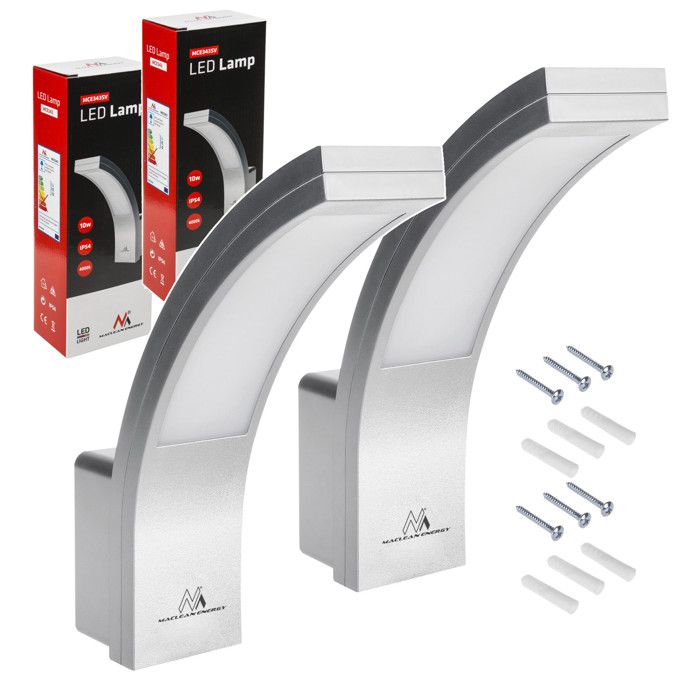 Lampe dextérieur Maclean MCE343 SV LED lot de 2 appliques murales - 800 lm - 10 W IP54 - couleur argent blanc naturel (4000 K)