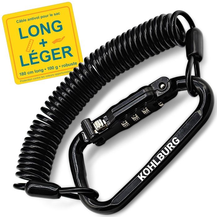 Cable antivol à code de poche [ultra long 180 cm flexible solide] - Cadenas code de 3 mm d’épaisseur pour ANTIVOL