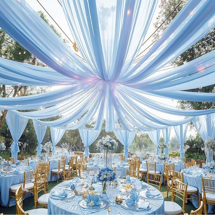 Jupe de Plafond Suspendu Manteau en Mousseline de Soie Cantonnière de Mariage Rideaux (Bleu 10 m x 0.73 m)(1 Panneaux)