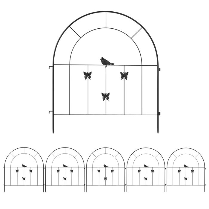 Clôture de jardin décorative - Acier noir - 5 panneaux de 60x70 cm - Longueur totale 300 cm - Hauteur 70 cm