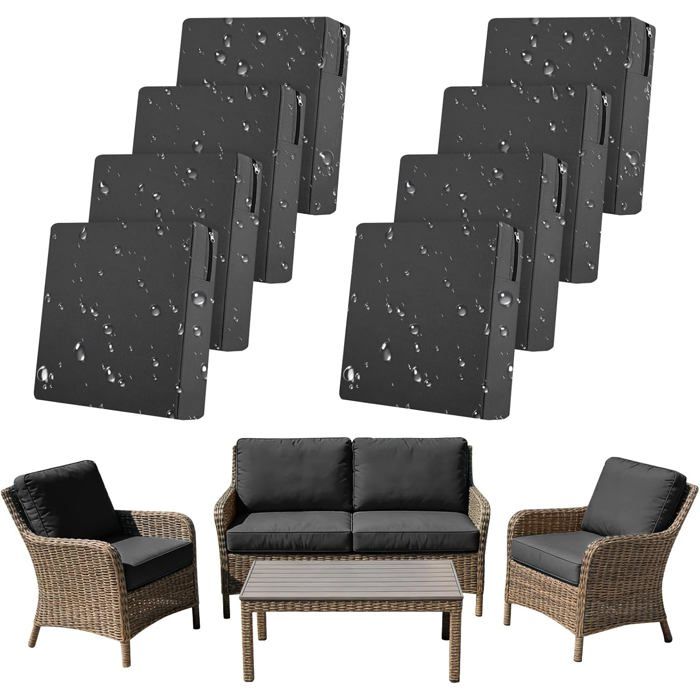 Lot De 8 Housse Coussin Exterieur Impermeable Housses Assise Canapé Protection avec Fermeture Éclair (Dark Grey 8pcs 55×45×10cm)