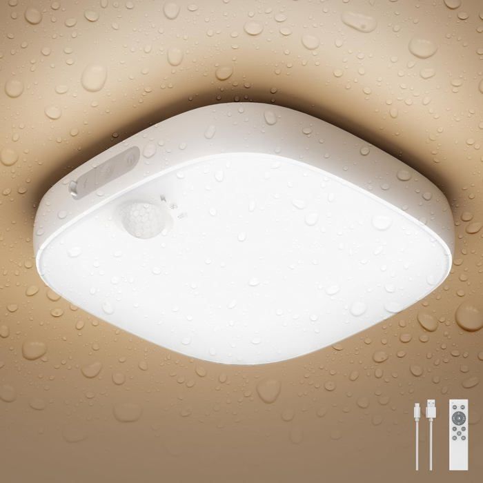 Plafonnier Led Avec Détecteur De Mouvement Lampe De Douche Ip65 Étanche Lampe De Salle De Bain Rechargeable Plafonnier Sans [AT248]