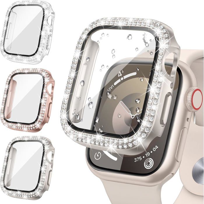 [3 Pièces]Coque Décran Diamond pour Apple Watch Series 6/5/4/SE 2023 44mm AccessoiresBling Coques pour Femmepour iWatch
