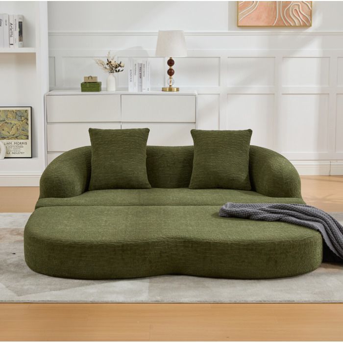 Canape Convertible 2 Places En Chenille Verte Sofa-Lit Pliant FloraGrace Pour Salon Ou Chambre D Amis Sans Montage 157x84x65cm