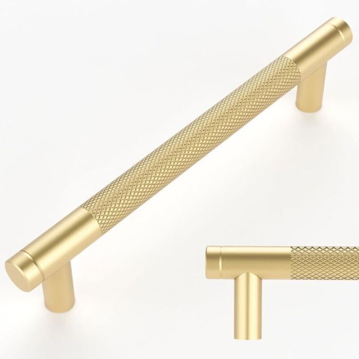 Lot de 10 poignées de tiroir moletées dorées entraxe de 128 mm pour commode armoire et penderie.