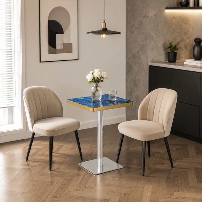 Table à manger carrée - Design aspect marbre - Cadre en métal - Dimensions 60x60x74 cm - Idéale pour 2-4 personnes