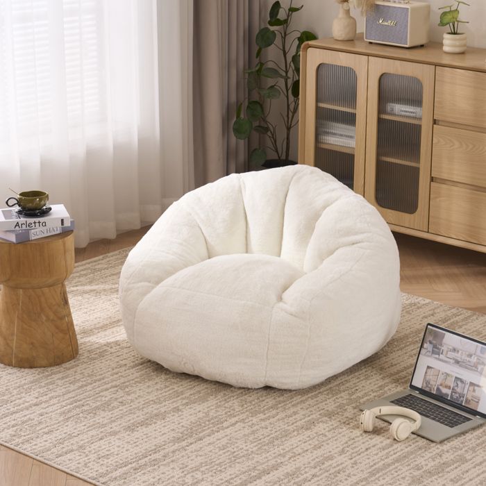 Pouf Poire en Peluche - Fauteuil Confortable - Mousse à mémoire - Pour Chambre - 98x98x60cm - Beige