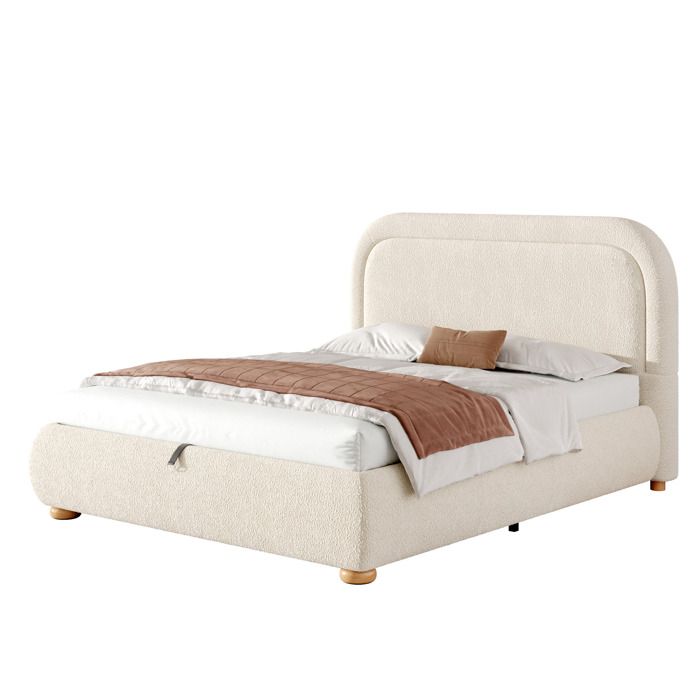 Lit Coffre 2 Places 140x200cm Beige Lit Double Bouclé FloraGrace Pour Chambre Ouverture Hydraulique 216x157x97cm Lit Coffre 2 Places 140x200cm Beige Lit Double Bouclé FloraGrace Pour Chambre Ouverture Hydraulique 216x157x97cm