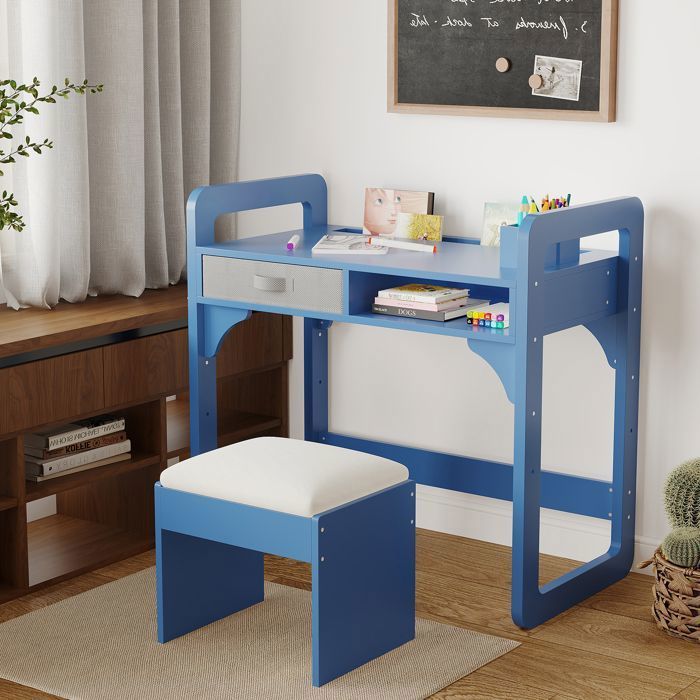 Table dÉtude Enfant en Bois – 86x52x16cm Structure Robust  Chambre/Étude Bleu