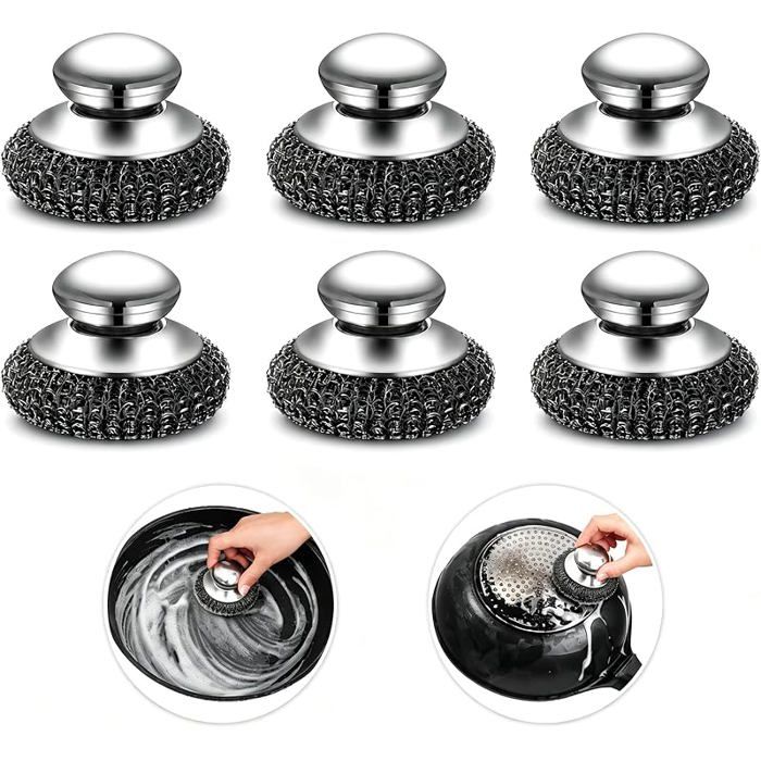 6 Pièces Éponge INOX avec Poignée Tampon à Récurer Métallique Grattoir robuste pour casseroles poêles Lot d PANNE DE FER A SOUDER