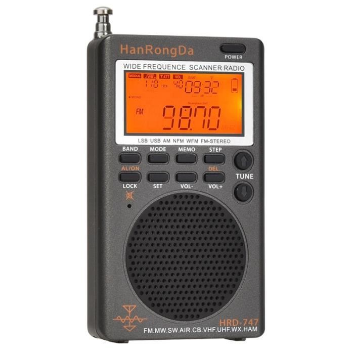 Récepteur Numérique DSP Pleine Bande - Portable Avec FM, MW, SW, SSB, Air, VHF, UHF - 1000 Mémoires - Port USB-C - 5