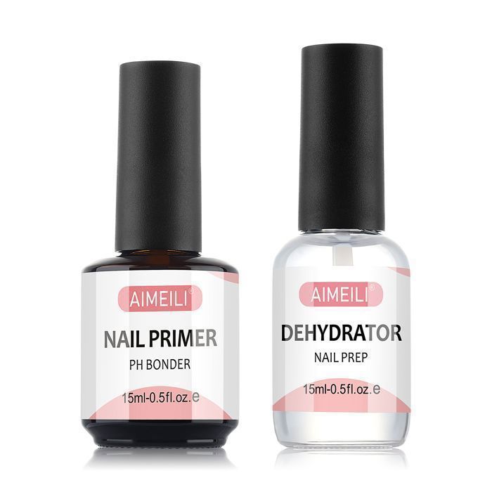 AIMEILI Primer Ongle Vernis Semi Permanent et Déshydrateur Kit pour Gel Acrylique Gel UV Vernis à Ongles Prep 2 x 15ml