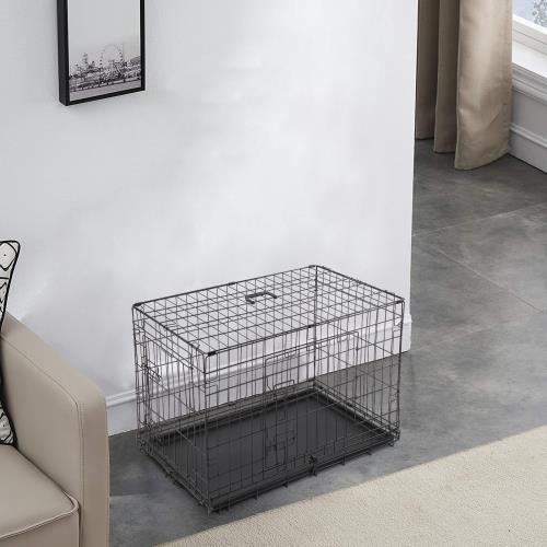 Meilleurs prix pour Cage pour chien et chat pliable avec double porte avec séparateurs et plateau en plastique, noir,77,5 x 48,5 x 55,5