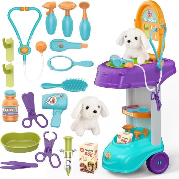 Mallette Vétérinaire Sotodik 15 Pièces – Jeu D'imitation Chien Corgi Qui Marche – Accessoires Docteur Et Beauté – Dès 2 Ans