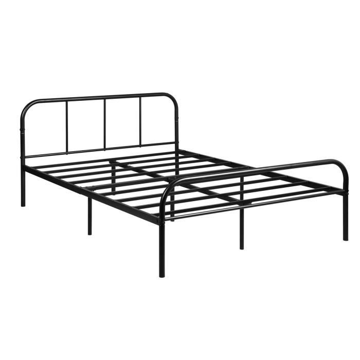 furniturer cadre de lit double pour adultes full metal design incurvé élégant pour matelas 140 x 190cm noir