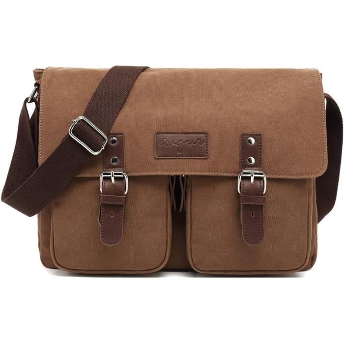 Sac Bandoulière Toile Marron Unisexe - Style Rétro Pratique - Taille Moyenne - Neuf