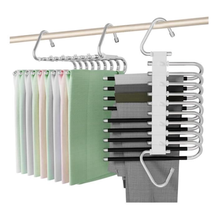 Cintre Pantalons 9 en 1 - Polyvalent - Noir - Acier inoxydable - Économie despace - Antidérapant