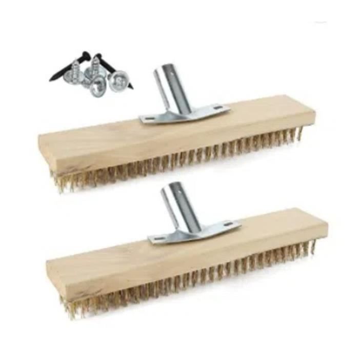 Balai Métallique 30cm Avec Support - 2 Pièces - Pour Nettoyage Toiture, Piscine, Terrase - Manche Non Inclus